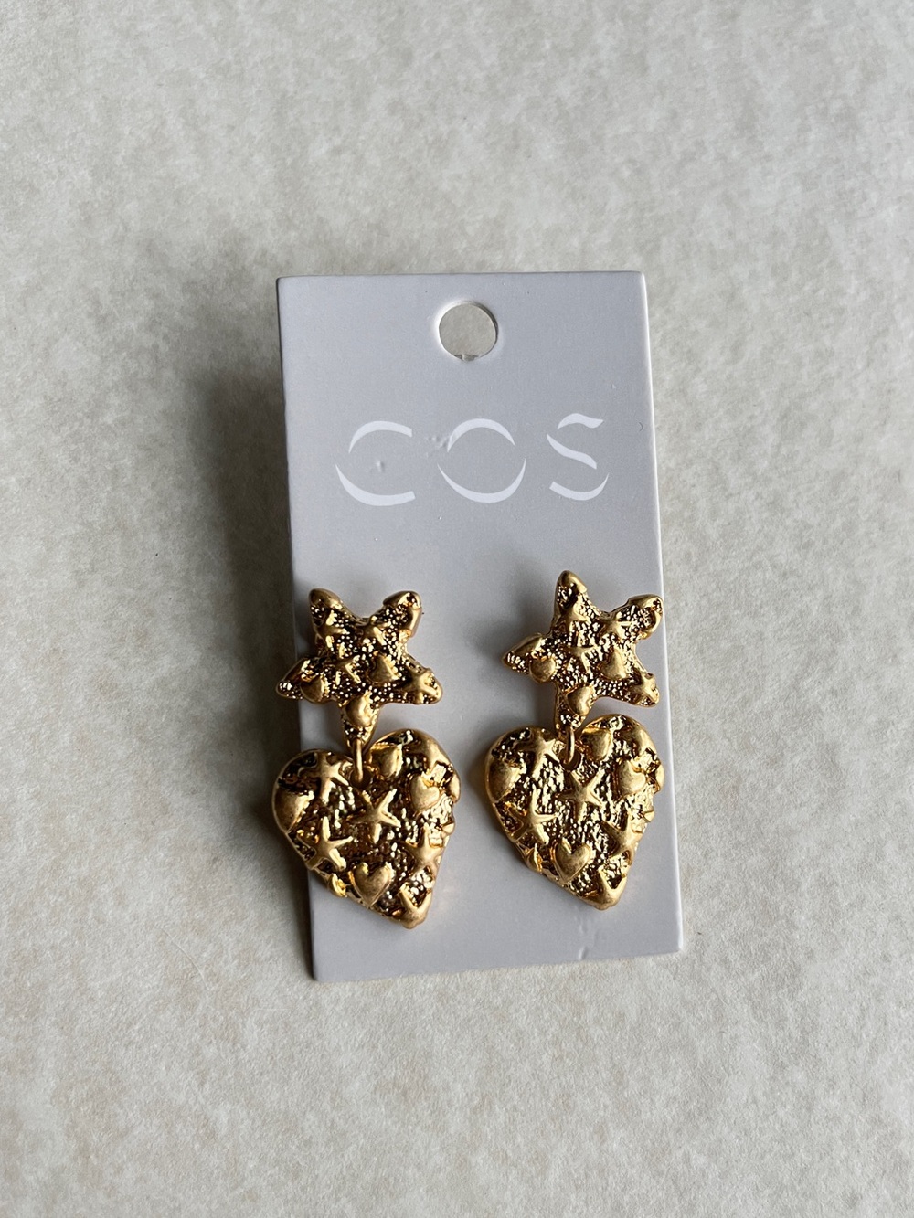 COS Gold Star and Heart Drop Earrings